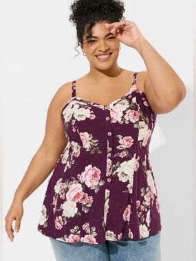 Torrid Floral Stretch Challis Fit & Flare Cami Size 00 M/L Purple